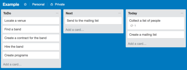 Trello board example screen picture