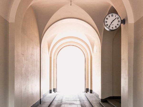 picture of a clock in a hallway